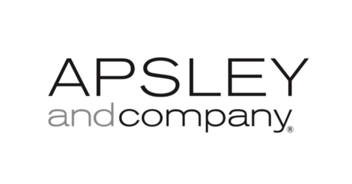 De afbeelding toont het logo voor APSLEY and company® met APSLEY in grote zwarte hoofdletters en company in kleinere kleine letters eronder, respectievelijk in grijs en zwart, op een witte achtergrond.